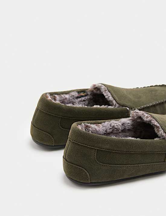 Mokassin-Slipper aus Wildleder mit Fleecefutter