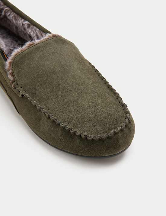 Mokassin-Slipper aus Wildleder mit Fleecefutter