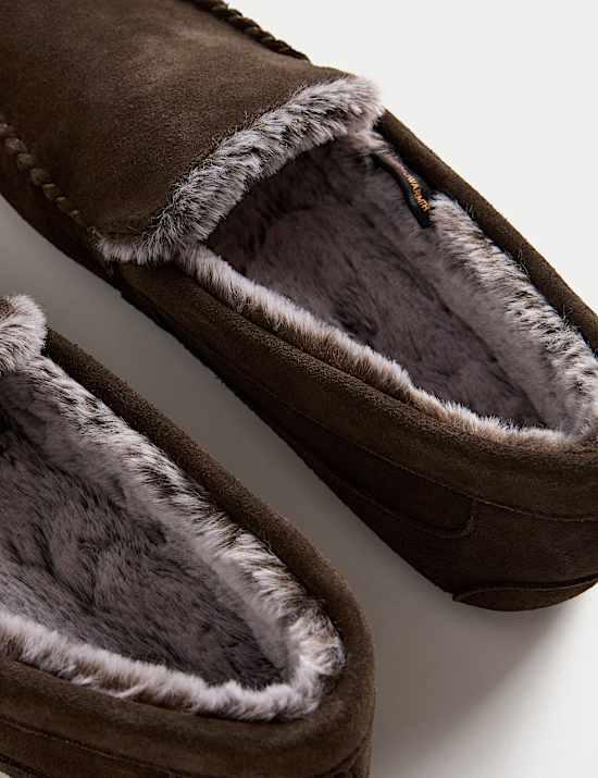 Suede Fleece Lined Moccasin Slippers