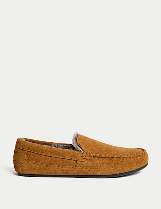 Suede Fleece Lined Moccasin Slippers