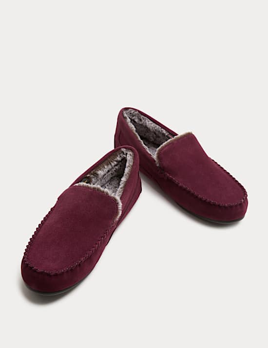 Suede Fleece Lined Moccasin Slippers