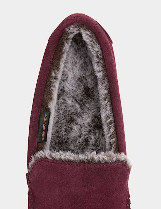 Suede Fleece Lined Moccasin Slippers