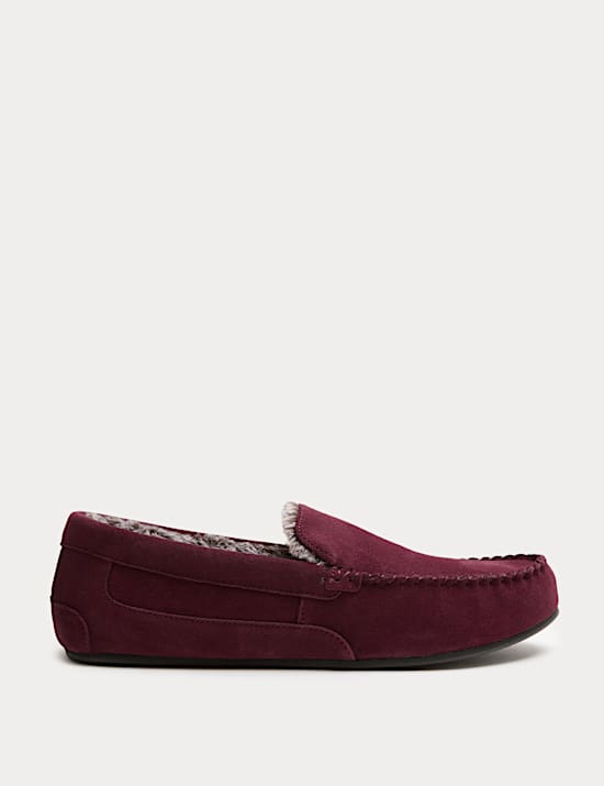 Suede Fleece Lined Moccasin Slippers
