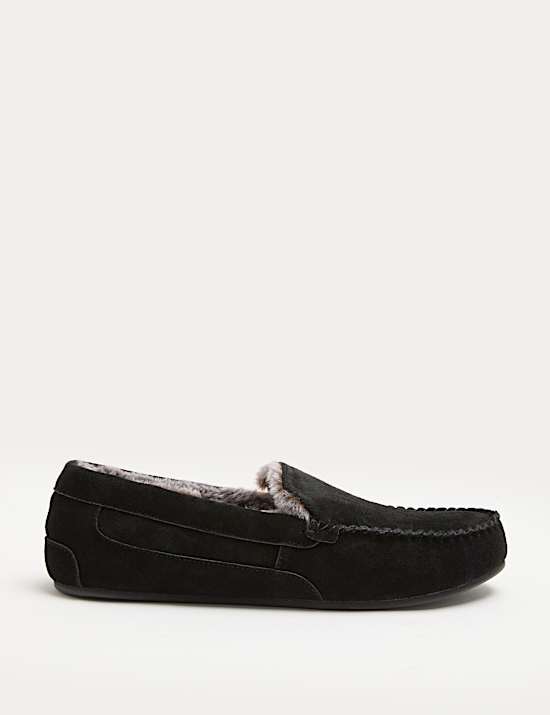 Suede Fleece Lined Moccasin Slippers