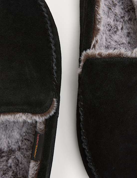 Suede Fleece Lined Moccasin Slippers