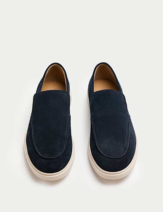 Wide Fit Suede White Sole Slip On Loafers