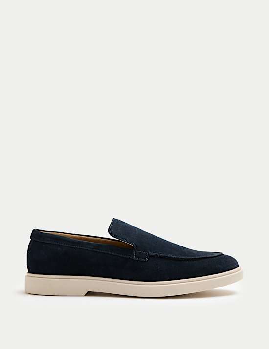 Wide Fit Suede White Sole Slip On Loafers