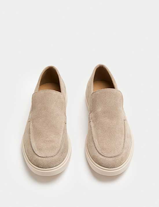 Wide Fit Suede White Sole Slip On Loafers