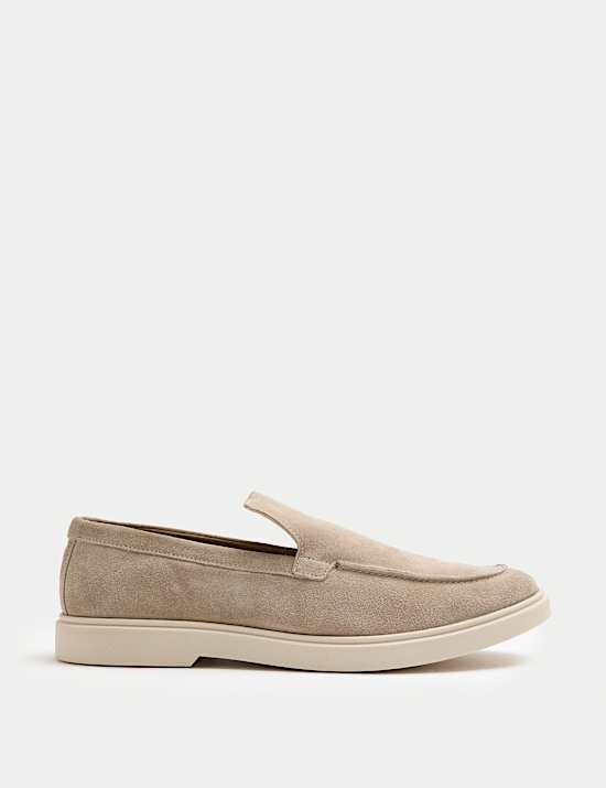 Wide Fit Suede White Sole Slip On Loafers