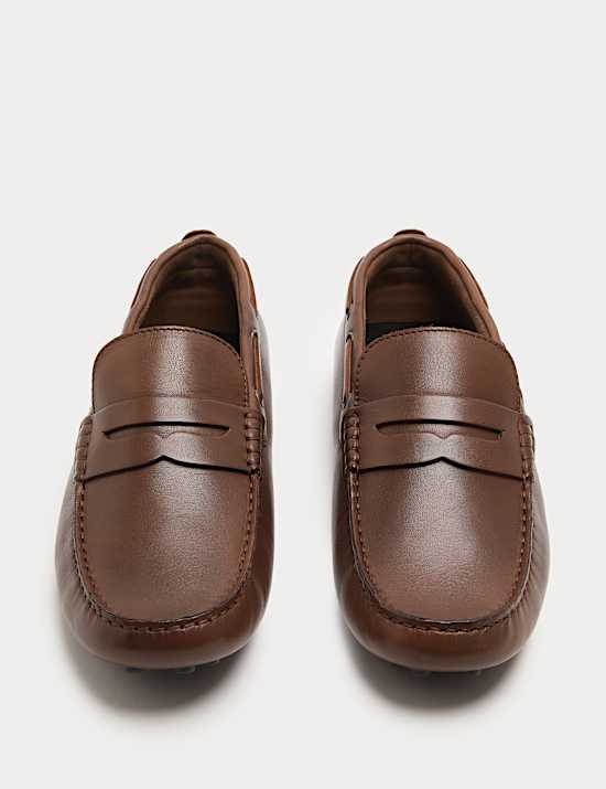 Leather Saddle Driving Loafers