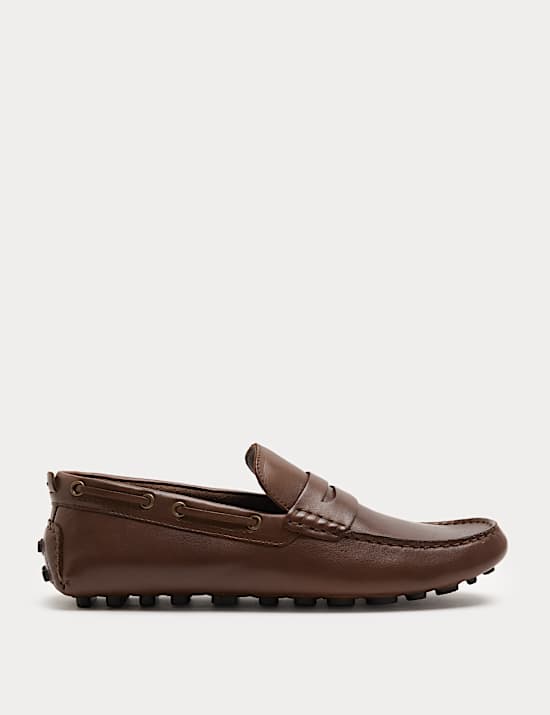 Leather Saddle Driving Loafers