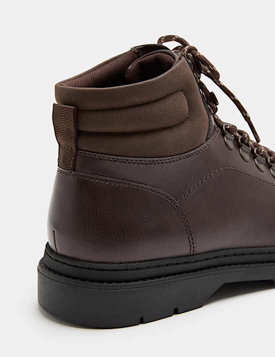 Faux Leather Lace Up Hiker Boots