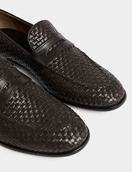 Mocassins à enfiler en cuir tissé
