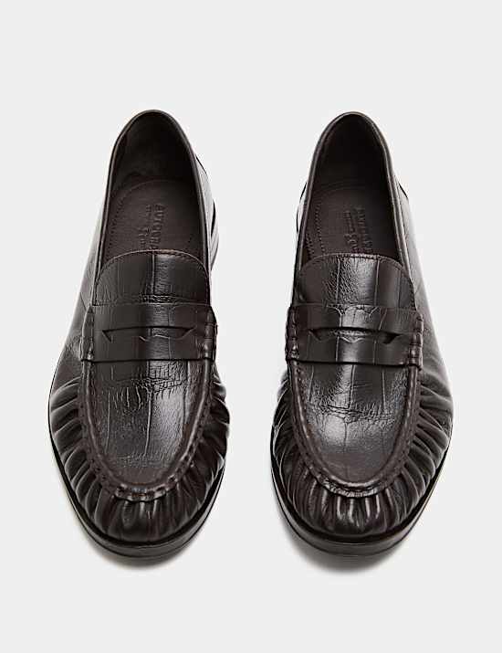 Loafer Tanpa Tali Bahan Kulit Lipatan Ketat