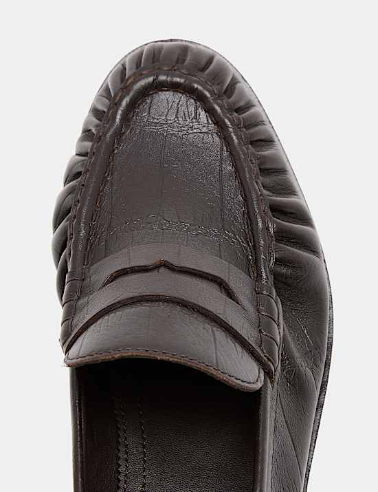 Loafer Tanpa Tali Bahan Kulit Lipatan Ketat