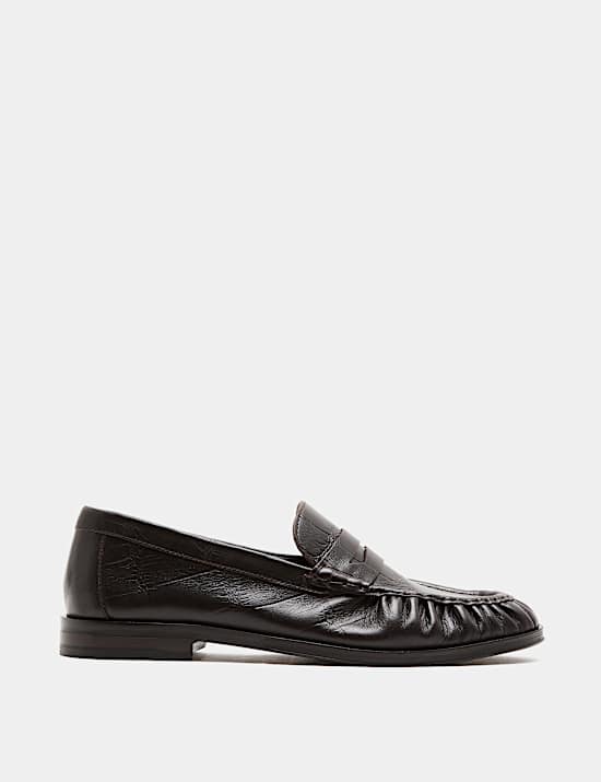 Loafer Tanpa Tali Bahan Kulit Lipatan Ketat