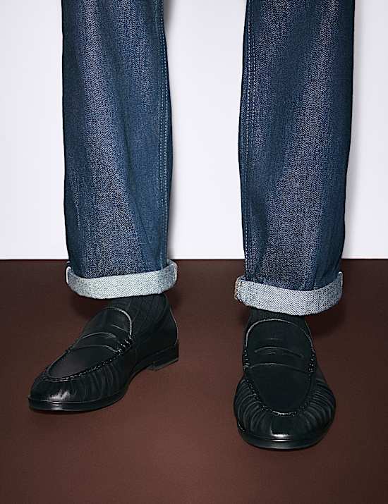 Ruched Leather Slip On Loafers