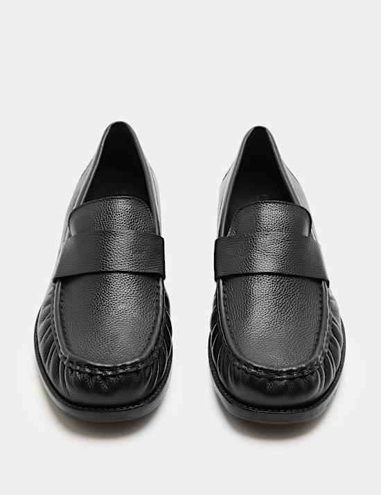 Leather Square Toe Slip On Loafers