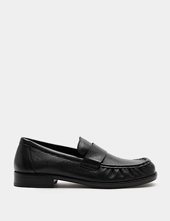 Leather Square Toe Slip On Loafers