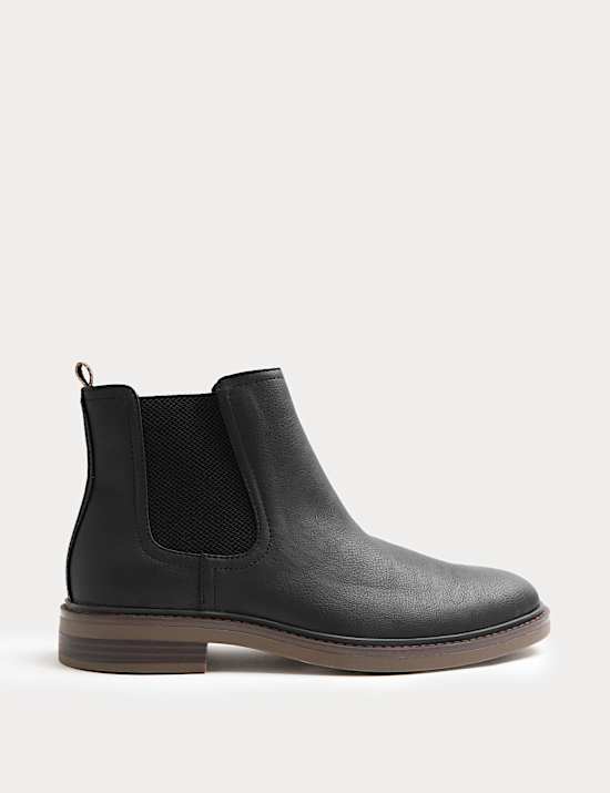 Faux Leather Pull-On Chelsea Boots