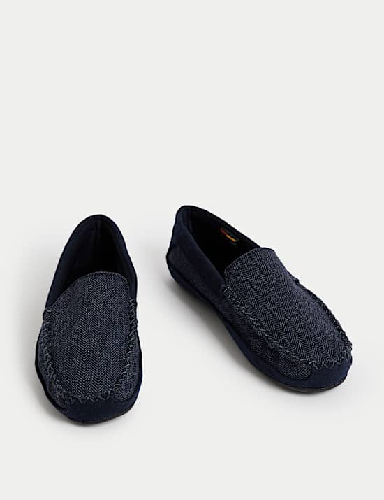 Mokassin-Slipper mit Freshfeet™ und Fischgrätenmuster
