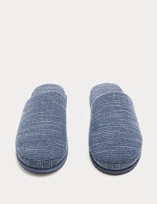 Linen Striped Mule Slippers