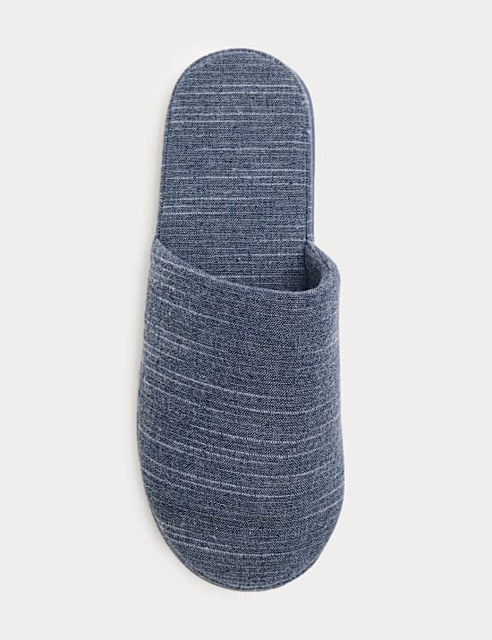 Linen Striped Mule Slippers