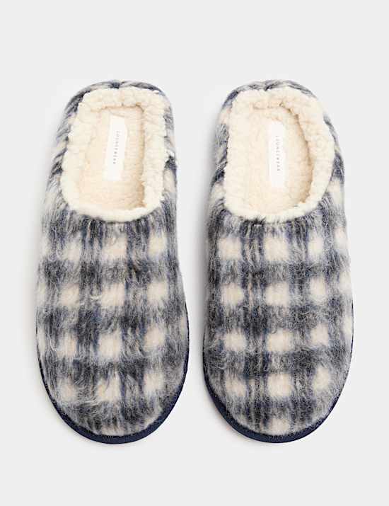 Brushed Checked Mule Slippers with Freshfeet&trade;