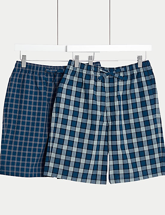 Lot de 2 pyjashort 100 % coton &agrave; carreaux
