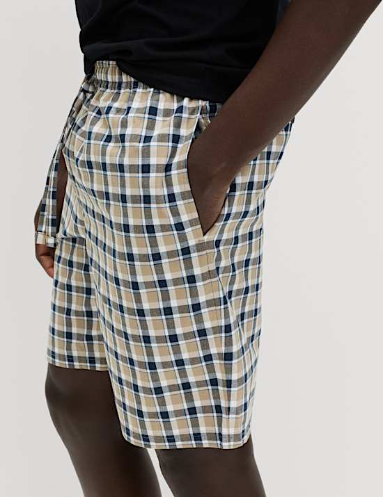 2 Pack Pure Cotton Checked Pyjama Shorts