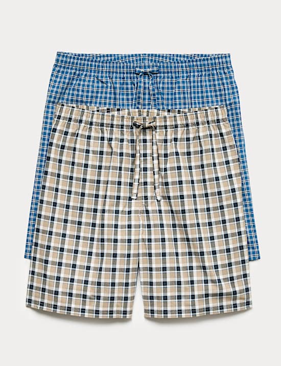2 Pack Pure Cotton Checked Pyjama Shorts