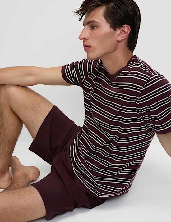Ensemble pyjama 100 % coton gaufré à rayures