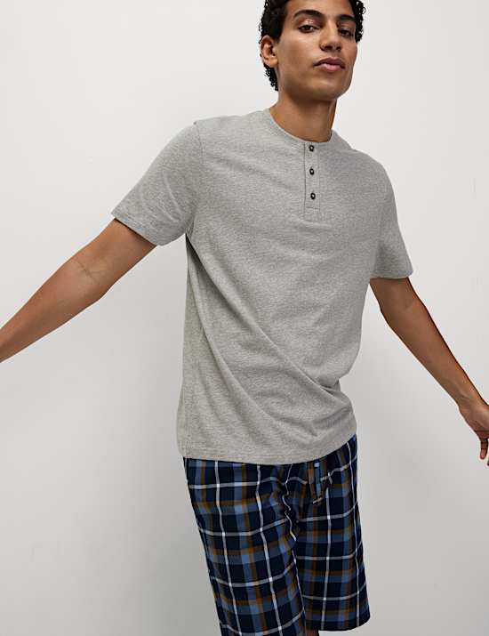 Pure Cotton Henley Checked Pyjama Set