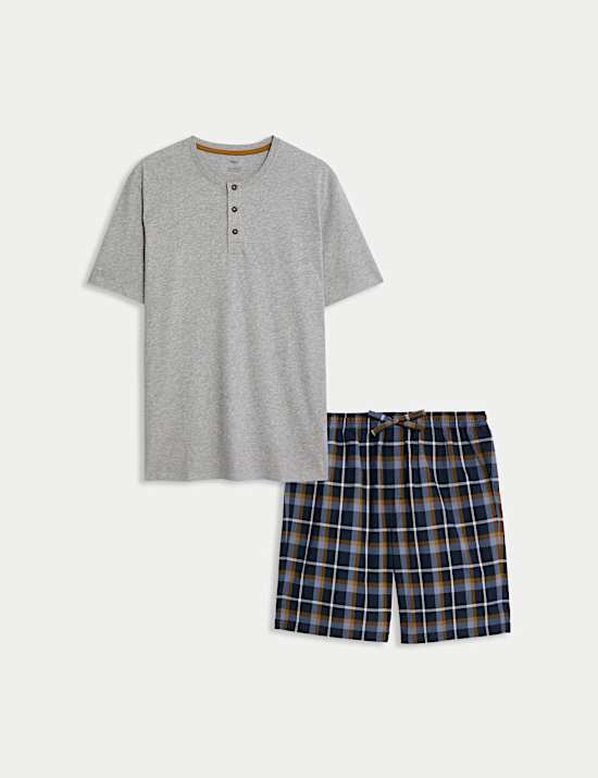 Pure Cotton Henley Checked Pyjama Set