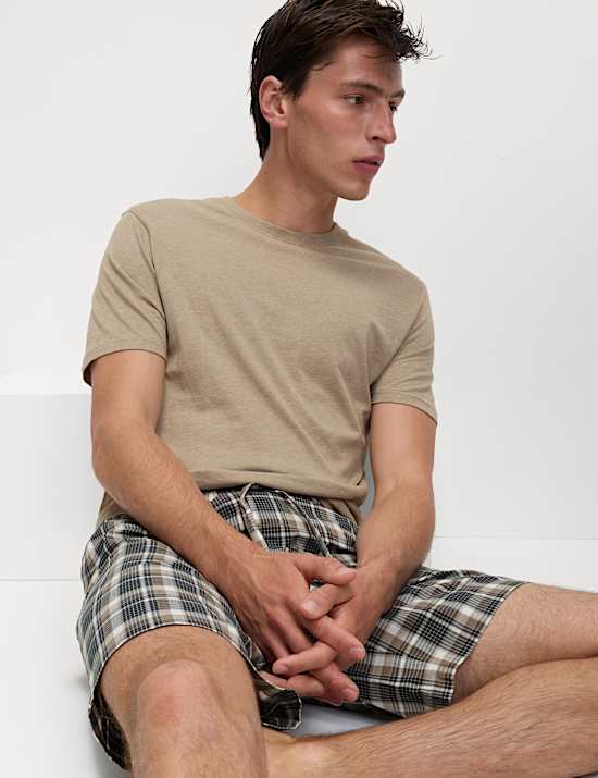 Ensemble pyjama 100 % coton à carreaux couleur neutre