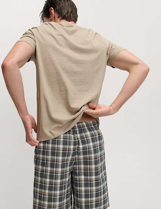 Ensemble pyjama 100 % coton à carreaux couleur neutre