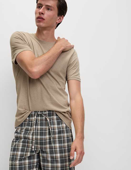 Ensemble pyjama 100 % coton à carreaux couleur neutre