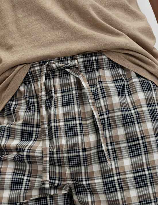 Ensemble pyjama 100 % coton à carreaux couleur neutre