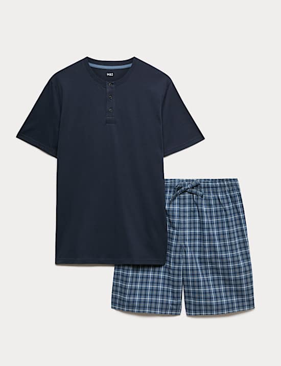 Pure Cotton Henley Checked Pyjama Set