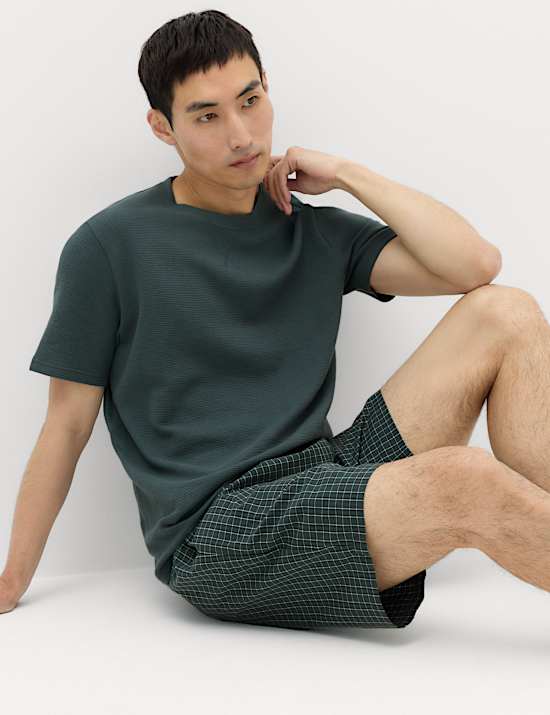 Cotton Rich Waffle Checked Pyjama Set