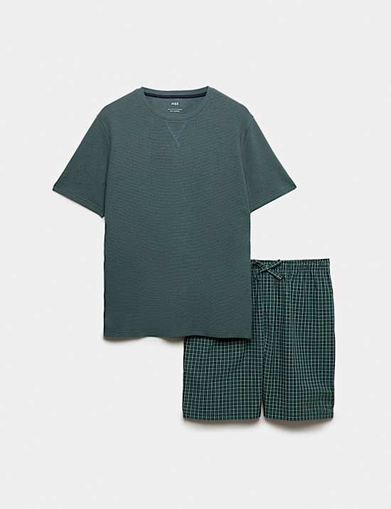Cotton Rich Waffle Checked Pyjama Set