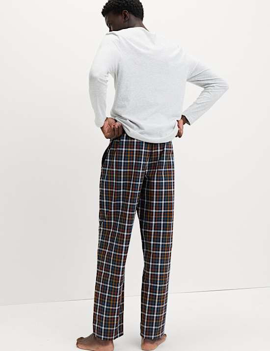 Pure Cotton Henley Checked Pyjama Set