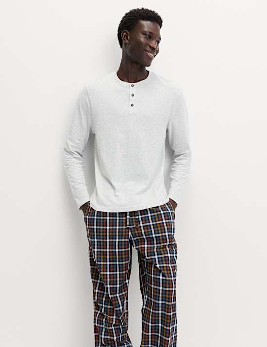 Pure Cotton Henley Checked Pyjama Set
