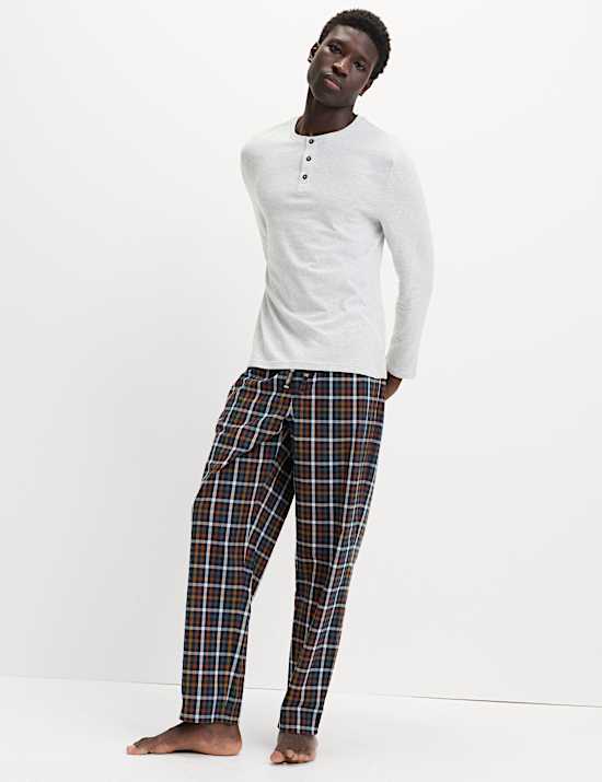 Pure Cotton Henley Checked Pyjama Set