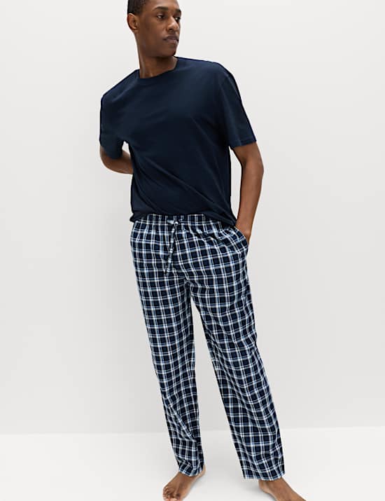 2pk Pure Cotton Checked Pyjama Bottoms