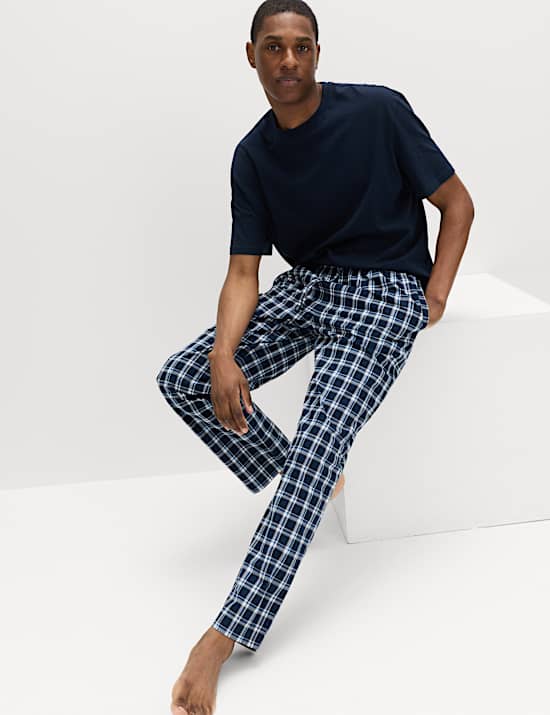 2pk Pure Cotton Checked Pyjama Bottoms