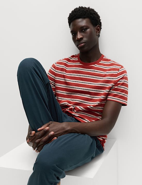 Texturovan&aacute; pyžamov&aacute; souprava s proužky z čist&eacute; bavlny