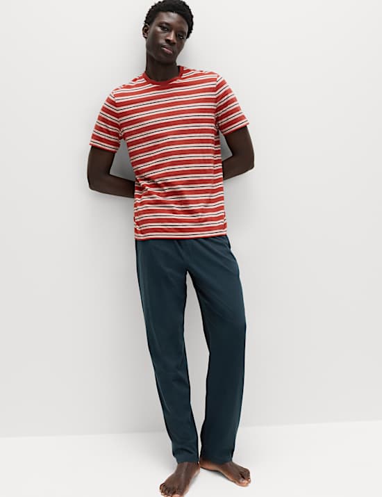 Texturovan&aacute; pyžamov&aacute; souprava s proužky z čist&eacute; bavlny