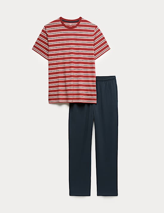 Texturovan&aacute; pyžamov&aacute; souprava s proužky z čist&eacute; bavlny