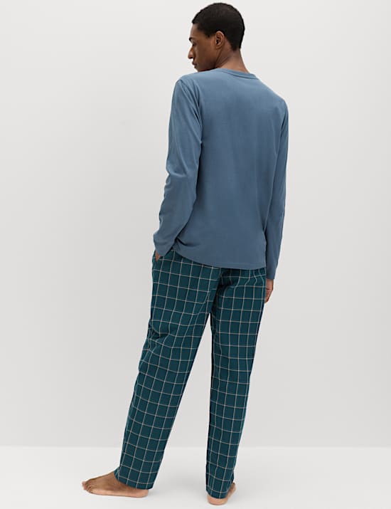 Pure Cotton Henley Checked Pyjama Set